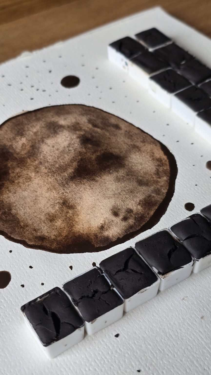 demi-godet d'aquarelle terre d'ombres brulée de chypre