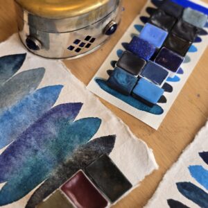 Coffret d’aquarelle – Collection de bleus dans un ancien brûle-encens indien✨