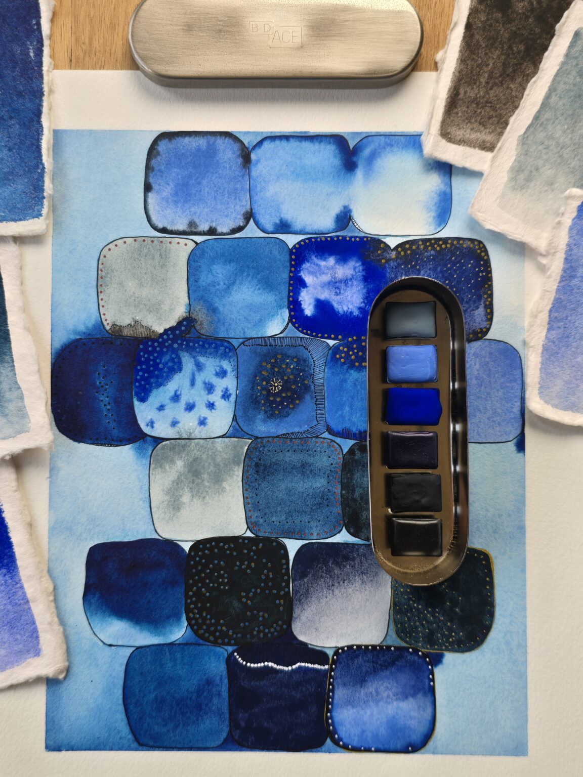 palette de bleus artisanaux