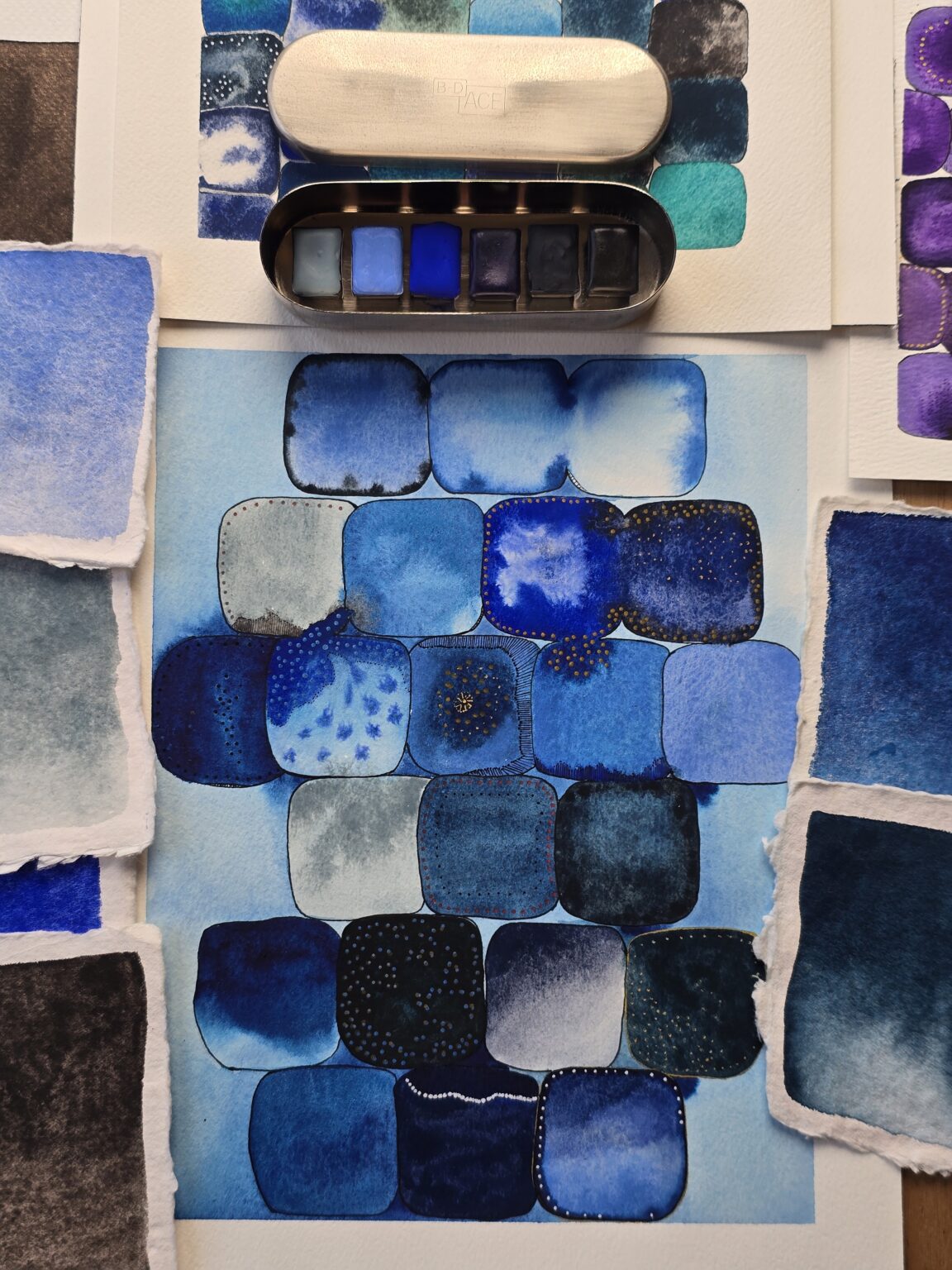 palette de bleus artisanaux